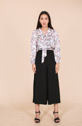 6029B Bow Tie Long Sleeve Crop Blouse With Satin Printed Paisley