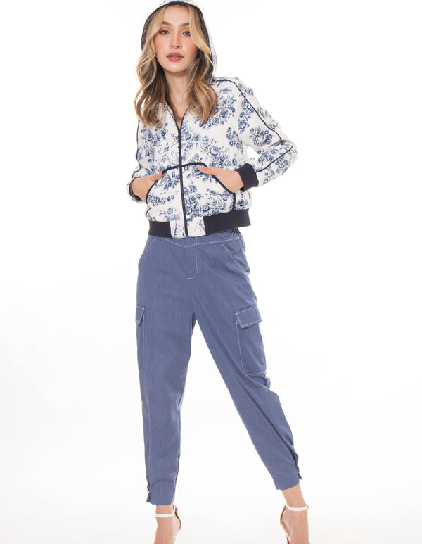 6063P  High Waist Button Belt Ankle trap Pants