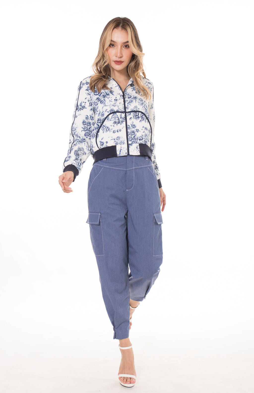 6063P  High Waist Button Belt Ankle trap Pants