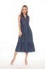 5135D Ruffed Collar V-Neck Button Dawn Cotton Tencel Denim Dress