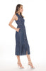 5135D Ruffed Collar V-Neck Button Dawn Cotton Tencel Denim Dress