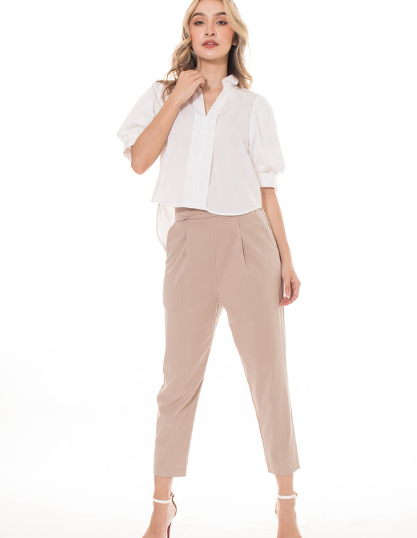 5184P Semi Pleat Tuck At High Waist Pants