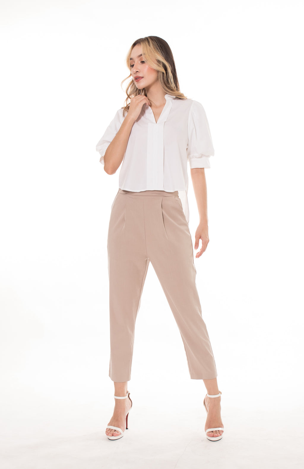 5184P Semi Pleat Tuck At High Waist Pants