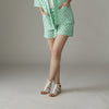 4470P GR   Linen Polka Dot Printed Short With Self Belt